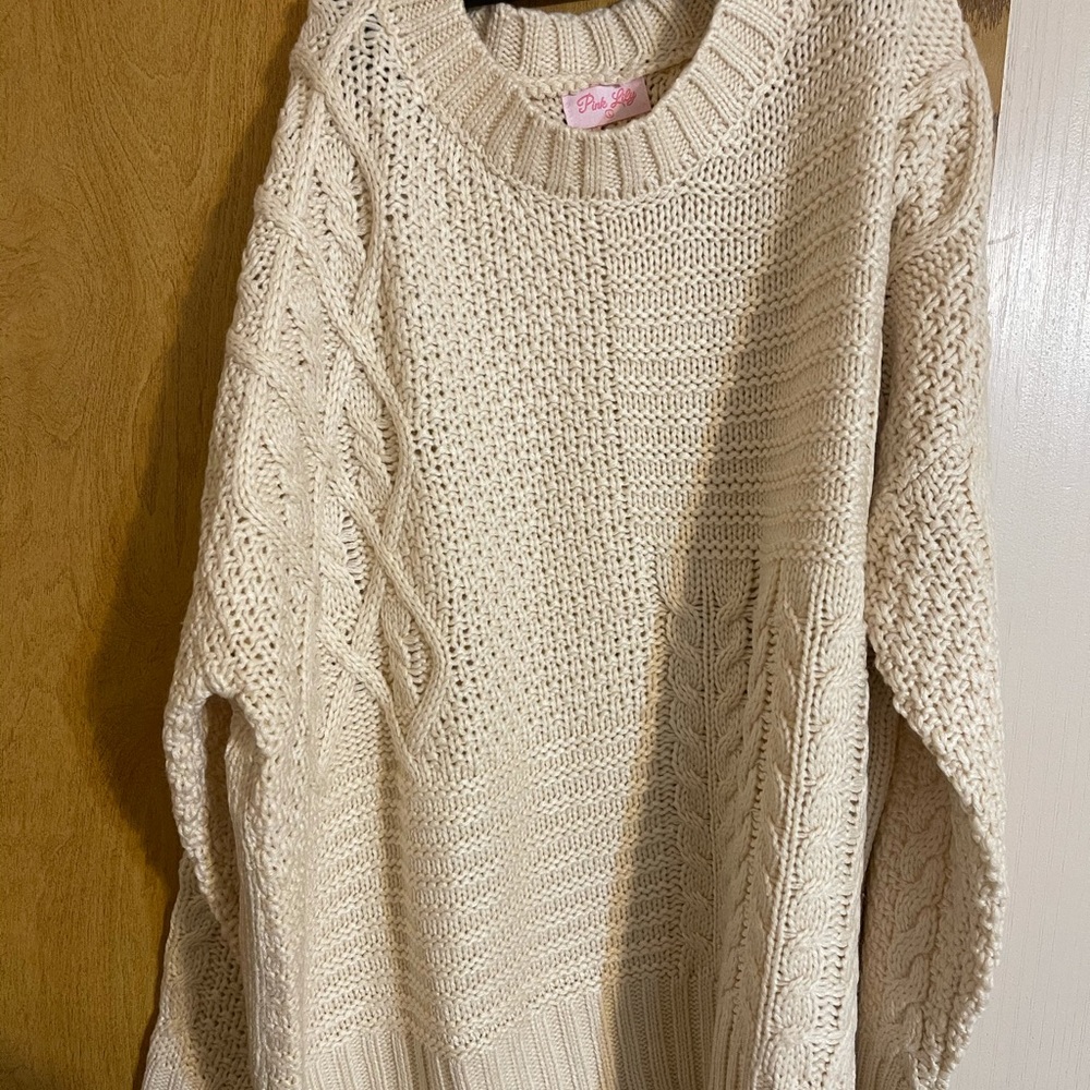 Pink Lily off white cable knit sweater